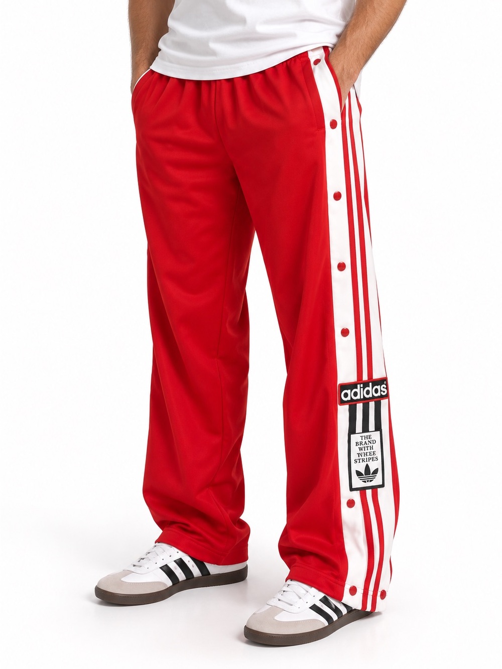 Vintage Y2K Adidas Red 3 Stripe Tearaway Snap Track Pants XXL